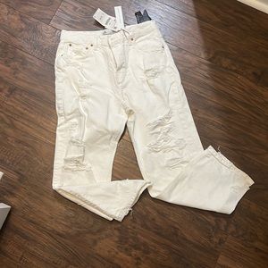 Zara denim jeans white “the pepper mom” size 8